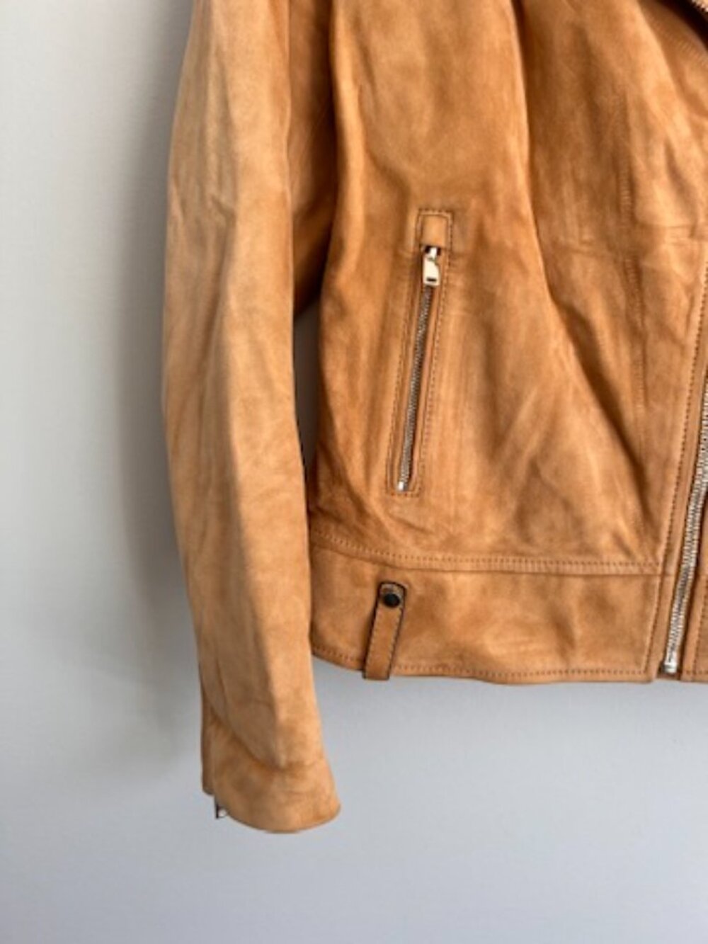 Massimo Dutti Goat Suede Moto Jacket Camel Tan Leather Size M - Picture 7 of 16